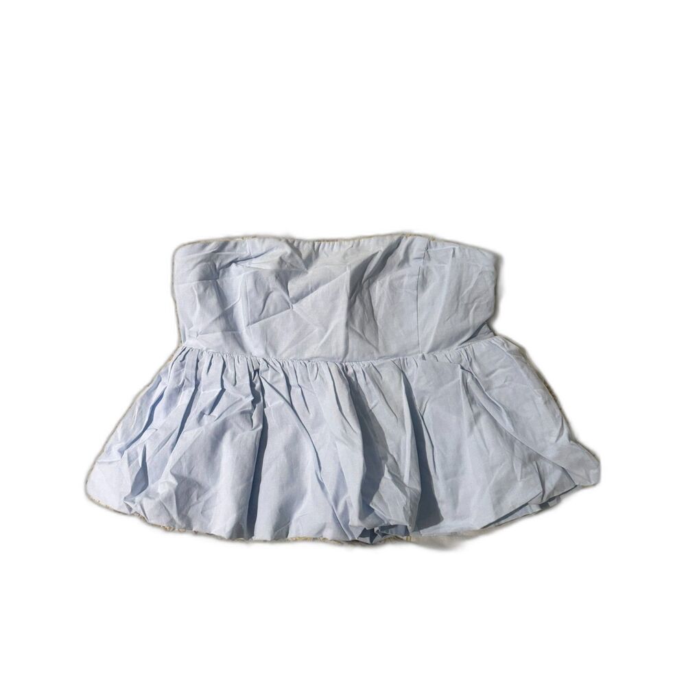 NWT Le Lis Collection Smocked Strapless Peplum Top Light Blue Size Small